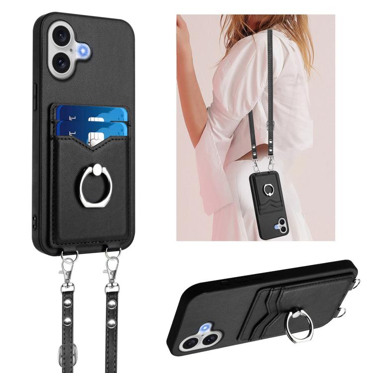 R20 Crossbody Rope Ring Card Holder Phone Case, For iPhone 18 Pro / 17 Pro, For iPhone 18 Pro Max / 17 Pro Max, For iPhone 17, For iPhone Air, For iPhone 15 Pro Max, For iPhone 15 Pro, For iPhone 15 Plus, For iPhone 15