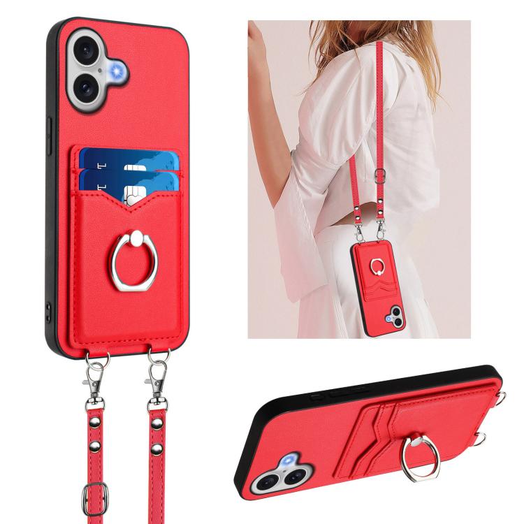 R20 Crossbody Rope Ring Card Holder Phone Case, For iPhone 18 Pro / 17 Pro, For iPhone 18 Pro Max / 17 Pro Max, For iPhone 17, For iPhone Air, For iPhone 15 Pro Max, For iPhone 15 Pro, For iPhone 15 Plus, For iPhone 15
