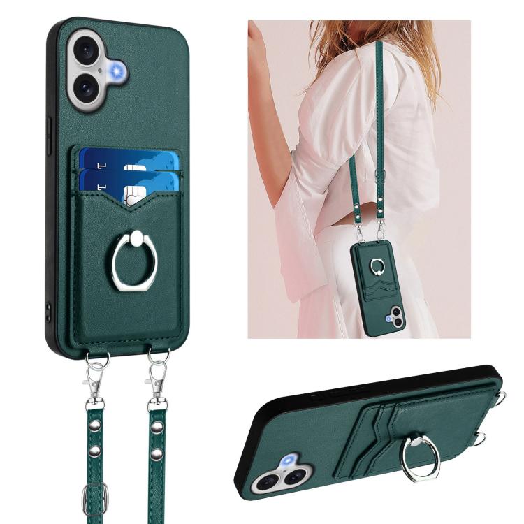 R20 Crossbody Rope Ring Card Holder Phone Case, For iPhone 18 Pro / 17 Pro, For iPhone 18 Pro Max / 17 Pro Max, For iPhone 17, For iPhone Air, For iPhone 15 Pro Max, For iPhone 15 Pro, For iPhone 15 Plus, For iPhone 15