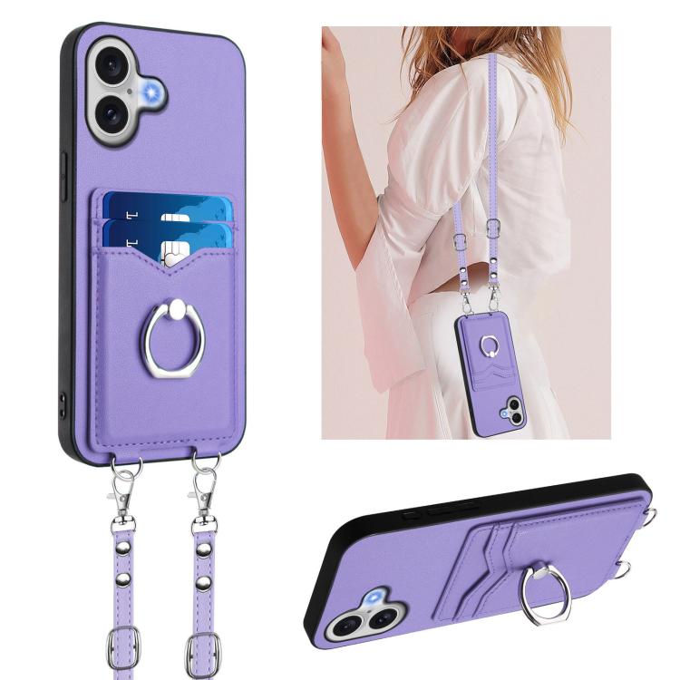 R20 Crossbody Rope Ring Card Holder Phone Case, For iPhone 18 Pro / 17 Pro, For iPhone 18 Pro Max / 17 Pro Max, For iPhone 17, For iPhone Air, For iPhone 15 Pro Max, For iPhone 15 Pro, For iPhone 15 Plus, For iPhone 15