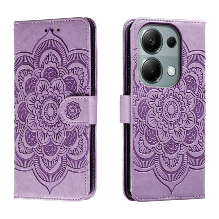 Sun Mandala Embossing Pattern Phone Leather Case, For Xiaomi Redmi Note 13 Pro 4G, For Xiaomi Redmi Note 13 4G, For Xiaomi Redmi K70E, For Xiaomi Redmi Note 13R Pro, For Xiaomi Redmi K70