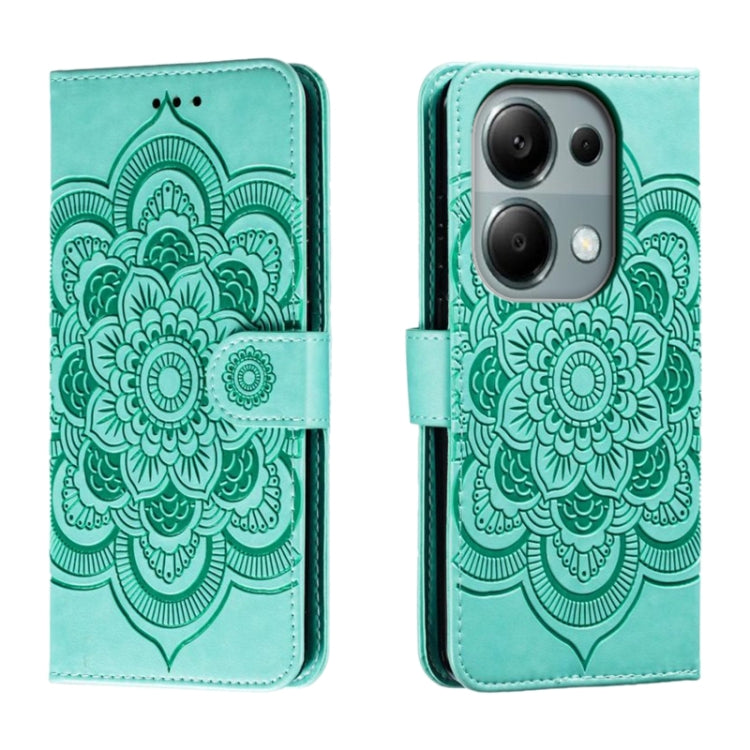 Sun Mandala Embossing Pattern Phone Leather Case, For Xiaomi Redmi Note 13 Pro 4G, For Xiaomi Redmi Note 13 4G, For Xiaomi Redmi K70E, For Xiaomi Redmi Note 13R Pro, For Xiaomi Redmi K70
