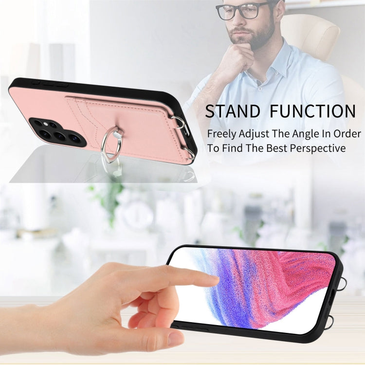 R20 Crossbody Rope Ring Card Holder Phone Case, For Samsung Galaxy S24 Ultra 5G, For Samsung Galaxy S24+ 5G, For Samsung Galaxy S24 5G, For Samsung Galaxy S23 FE 5G, For Samsung Galaxy S23 Ultra 5G, For Samsung Galaxy S23+ 5G, For Samsung Galaxy S23 5G...