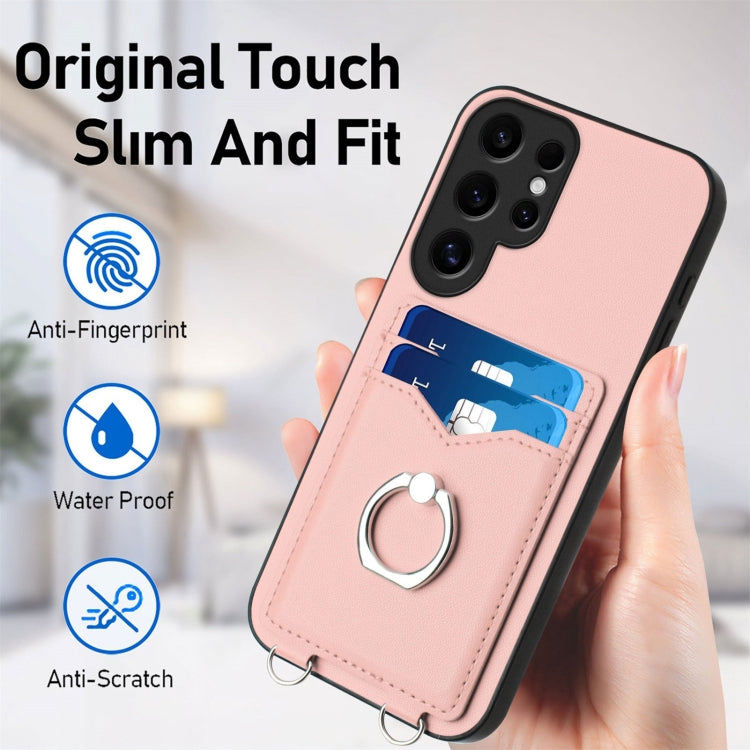 R20 Crossbody Rope Ring Card Holder Phone Case, For Samsung Galaxy S24 Ultra 5G, For Samsung Galaxy S24+ 5G, For Samsung Galaxy S24 5G, For Samsung Galaxy S23 FE 5G, For Samsung Galaxy S23 Ultra 5G, For Samsung Galaxy S23+ 5G, For Samsung Galaxy S23 5G...