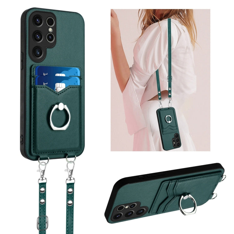 R20 Crossbody Rope Ring Card Holder Phone Case, For Samsung Galaxy S24 Ultra 5G, For Samsung Galaxy S24+ 5G, For Samsung Galaxy S24 5G, For Samsung Galaxy S23 FE 5G, For Samsung Galaxy S23 Ultra 5G, For Samsung Galaxy S23+ 5G, For Samsung Galaxy S23 5G...