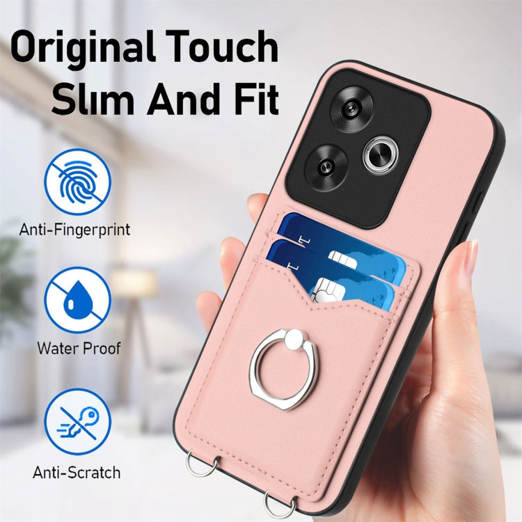 R20 Crossbody Rope Ring Card Holder Phone Case, For Xiaomi Redmi Turbo 3, For Xiaomi Redmi A3 4G Global, For Xiaomi Redmi Note 13 Pro 4G Global, For Xiaomi Redmi Note 13 4G Global, For Xiaomi Redmi 13C 5G / 13R, For Xiaomi Redmi Note 13 Pro 5G         ...