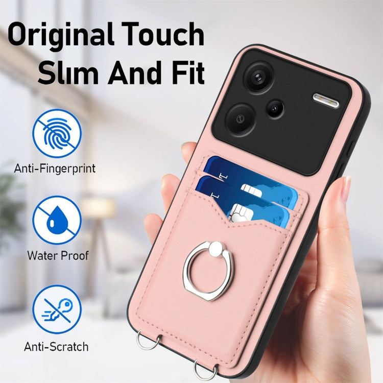 R20 Crossbody Rope Ring Card Holder Phone Case, For Xiaomi Redmi Note 13 Pro+, For Xiaomi Redmi 12 4G Global, For Xiaomi Redmi K60 / K60 Pro, For Xiaomi Redmi K60 Champion Edition, For Xiaomi Redmi Note 12S 4G Global, For Xiaomi Redmi Note 12 4G Global...