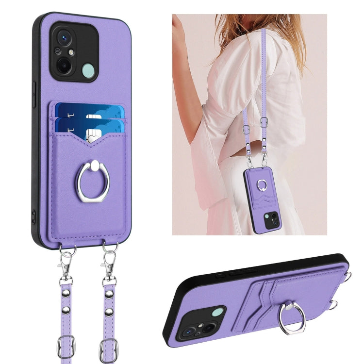 R20 Crossbody Rope Ring Card Holder Phone Case, For Xiaomi Redmi Note 12 Pro 5G, For Xiaomi Redmi Note 12 Pro Speed, For Xiaomi Redmi Note 12 5G Global, For Xiaomi Redmi 12C / 11A, For Xiaomi Redmi 10C