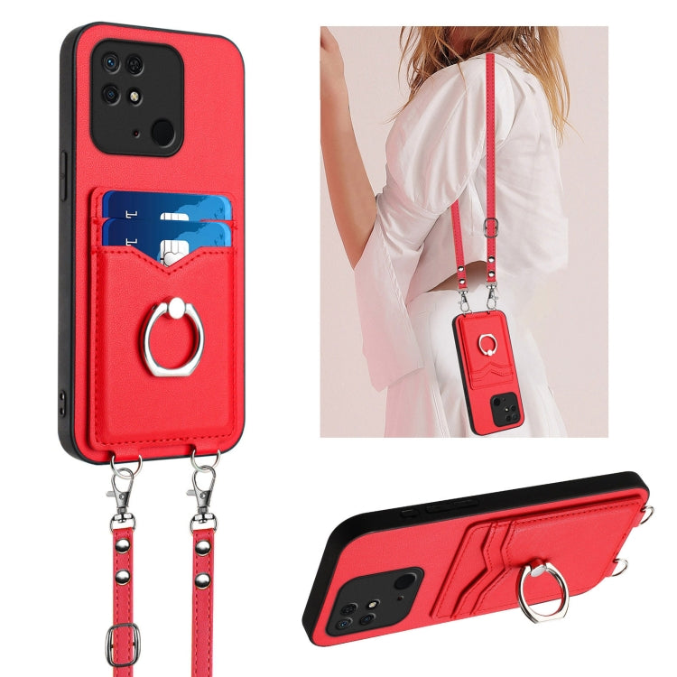 R20 Crossbody Rope Ring Card Holder Phone Case, For Xiaomi Redmi Note 12 Pro 5G, For Xiaomi Redmi Note 12 Pro Speed, For Xiaomi Redmi Note 12 5G Global, For Xiaomi Redmi 12C / 11A, For Xiaomi Redmi 10C