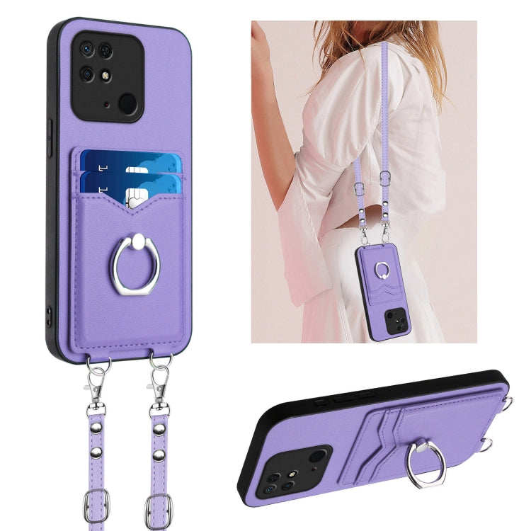 R20 Crossbody Rope Ring Card Holder Phone Case, For Xiaomi Redmi Note 12 Pro 5G, For Xiaomi Redmi Note 12 Pro Speed, For Xiaomi Redmi Note 12 5G Global, For Xiaomi Redmi 12C / 11A, For Xiaomi Redmi 10C
