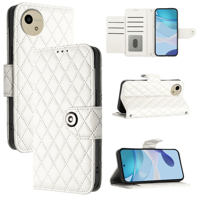 Rhombic Texture Flip Leather Phone Case with Lanyard, For Sharp Aquos wish6, For Sharp Aquos R11, For Sharp Aquos Sense10, For Sharp Basio Active 3, For Sharp Aquos Sense9 Plus, For Sharp Aquos Sense9, For Sharp Aquos R9 Pro, For Sharp Aquos Wish4 SH-52E