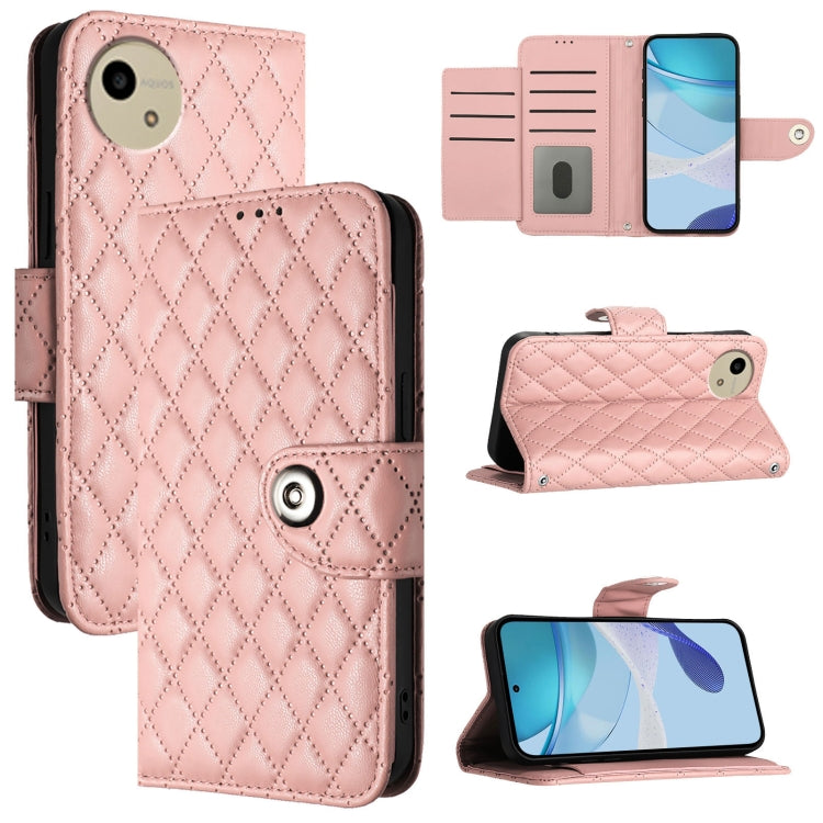 Rhombic Texture Flip Leather Phone Case with Lanyard, For Sharp Aquos wish6, For Sharp Aquos R11, For Sharp Aquos Sense10, For Sharp Basio Active 3, For Sharp Aquos Sense9 Plus, For Sharp Aquos Sense9, For Sharp Aquos R9 Pro, For Sharp Aquos Wish4 SH-52E