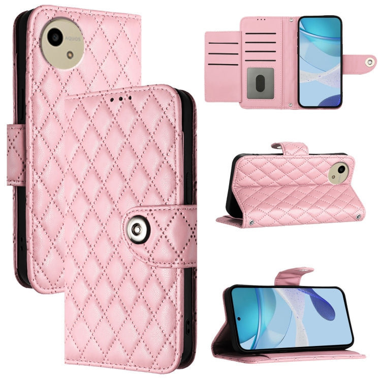 Rhombic Texture Flip Leather Phone Case with Lanyard, For Sharp Aquos wish6, For Sharp Aquos R11, For Sharp Aquos Sense10, For Sharp Basio Active 3, For Sharp Aquos Sense9 Plus, For Sharp Aquos Sense9, For Sharp Aquos R9 Pro, For Sharp Aquos Wish4 SH-52E