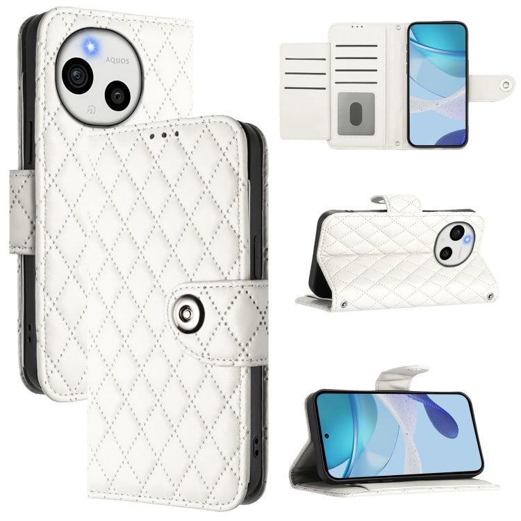Rhombic Texture Flip Leather Phone Case with Lanyard, For Sharp Aquos wish6, For Sharp Aquos R11, For Sharp Aquos Sense10, For Sharp Basio Active 3, For Sharp Aquos Sense9 Plus, For Sharp Aquos Sense9, For Sharp Aquos R9 Pro, For Sharp Aquos Wish4 SH-52E