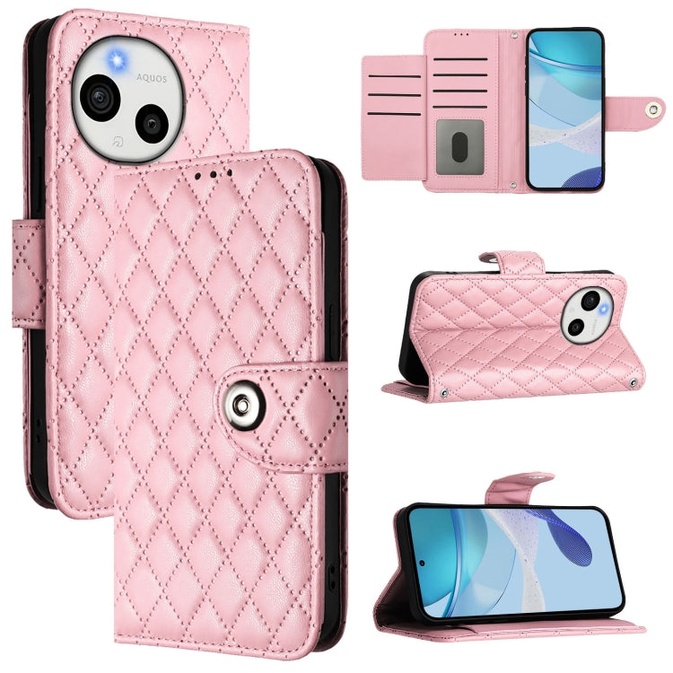 Rhombic Texture Flip Leather Phone Case with Lanyard, For Sharp Aquos wish6, For Sharp Aquos R11, For Sharp Aquos Sense10, For Sharp Basio Active 3, For Sharp Aquos Sense9 Plus, For Sharp Aquos Sense9, For Sharp Aquos R9 Pro, For Sharp Aquos Wish4 SH-52E