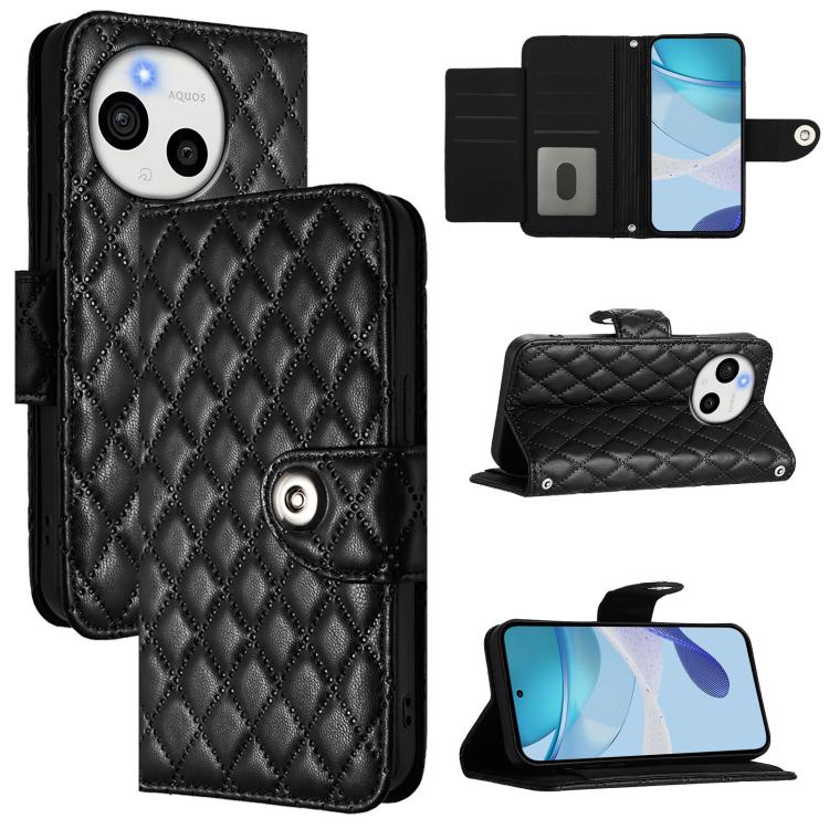 Rhombic Texture Flip Leather Phone Case with Lanyard, For Sharp Aquos wish6, For Sharp Aquos R11, For Sharp Aquos Sense10, For Sharp Basio Active 3, For Sharp Aquos Sense9 Plus, For Sharp Aquos Sense9, For Sharp Aquos R9 Pro, For Sharp Aquos Wish4 SH-52E
