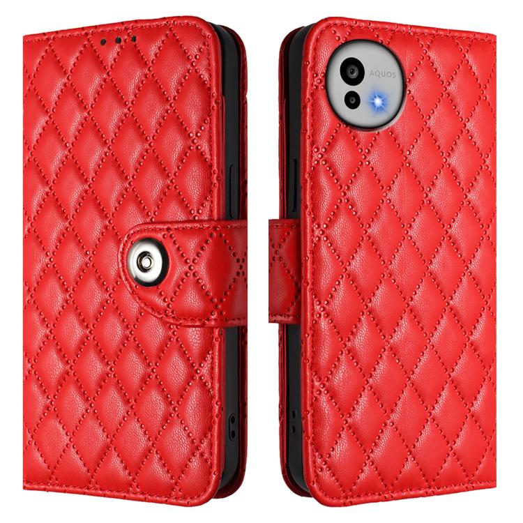 Rhombic Texture Flip Leather Phone Case with Lanyard, For Sharp Aquos wish6, For Sharp Aquos R11, For Sharp Aquos Sense10, For Sharp Basio Active 3, For Sharp Aquos Sense9 Plus, For Sharp Aquos Sense9, For Sharp Aquos R9 Pro, For Sharp Aquos Wish4 SH-52E