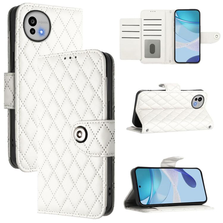Rhombic Texture Flip Leather Phone Case with Lanyard, For Sharp Aquos wish6, For Sharp Aquos R11, For Sharp Aquos Sense10, For Sharp Basio Active 3, For Sharp Aquos Sense9 Plus, For Sharp Aquos Sense9, For Sharp Aquos R9 Pro, For Sharp Aquos Wish4 SH-52E