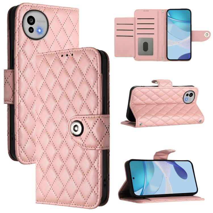 Rhombic Texture Flip Leather Phone Case with Lanyard, For Sharp Aquos wish6, For Sharp Aquos R11, For Sharp Aquos Sense10, For Sharp Basio Active 3, For Sharp Aquos Sense9 Plus, For Sharp Aquos Sense9, For Sharp Aquos R9 Pro, For Sharp Aquos Wish4 SH-52E