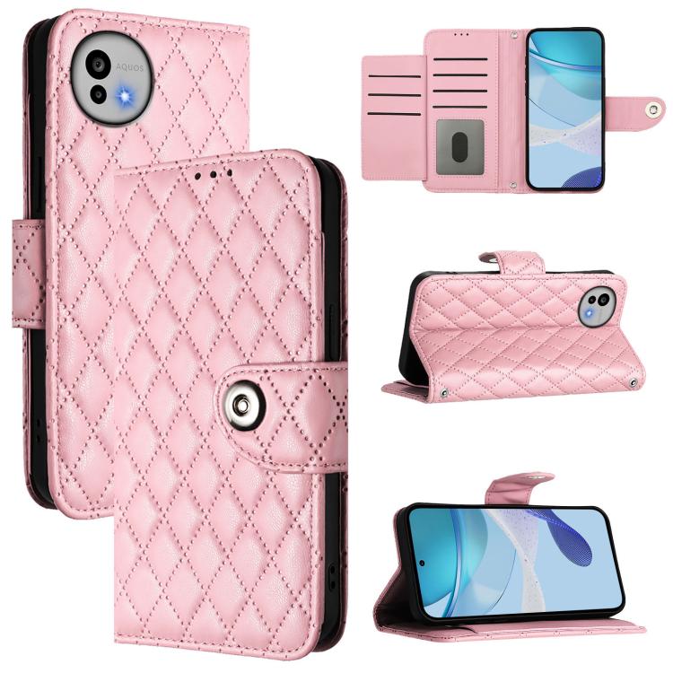 Rhombic Texture Flip Leather Phone Case with Lanyard, For Sharp Aquos wish6, For Sharp Aquos R11, For Sharp Aquos Sense10, For Sharp Basio Active 3, For Sharp Aquos Sense9 Plus, For Sharp Aquos Sense9, For Sharp Aquos R9 Pro, For Sharp Aquos Wish4 SH-52E