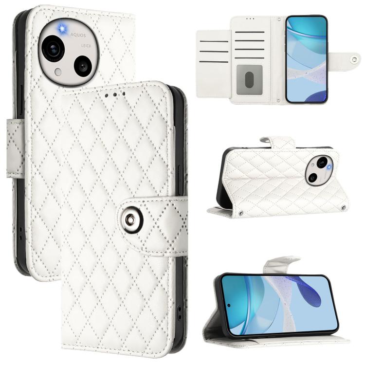 Rhombic Texture Flip Leather Phone Case with Lanyard, For Sharp Aquos wish6, For Sharp Aquos R11, For Sharp Aquos Sense10, For Sharp Basio Active 3, For Sharp Aquos Sense9 Plus, For Sharp Aquos Sense9, For Sharp Aquos R9 Pro, For Sharp Aquos Wish4 SH-52E