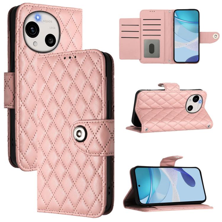 Rhombic Texture Flip Leather Phone Case with Lanyard, For Sharp Aquos wish6, For Sharp Aquos R11, For Sharp Aquos Sense10, For Sharp Basio Active 3, For Sharp Aquos Sense9 Plus, For Sharp Aquos Sense9, For Sharp Aquos R9 Pro, For Sharp Aquos Wish4 SH-52E