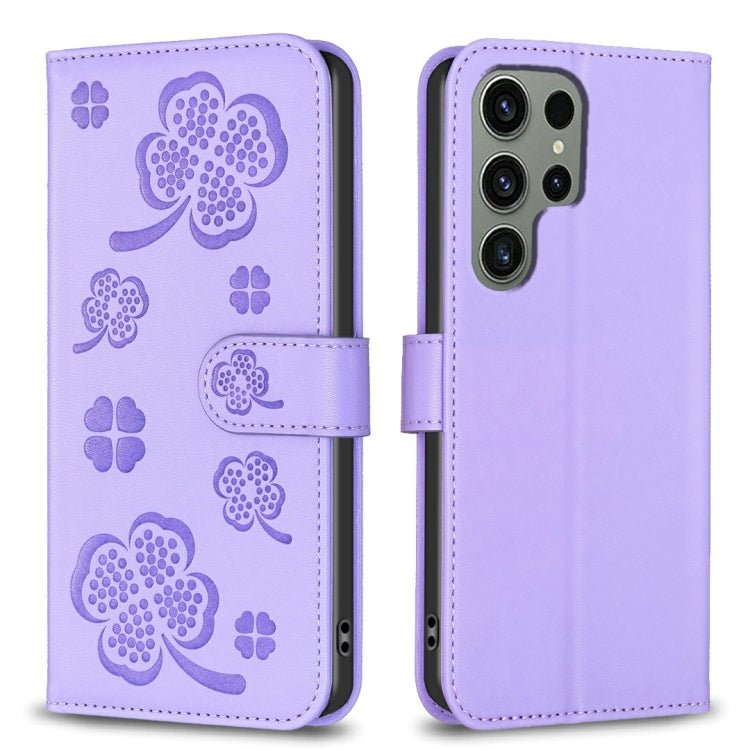 Four-leaf Embossed Leather Phone Case, For Galaxy S26 FE 5G, For Samsung Galaxy S25 Edge 5G, For Samsung Galaxy S25 Ultra 5G, For Samsung Galaxy S24 FE 5G