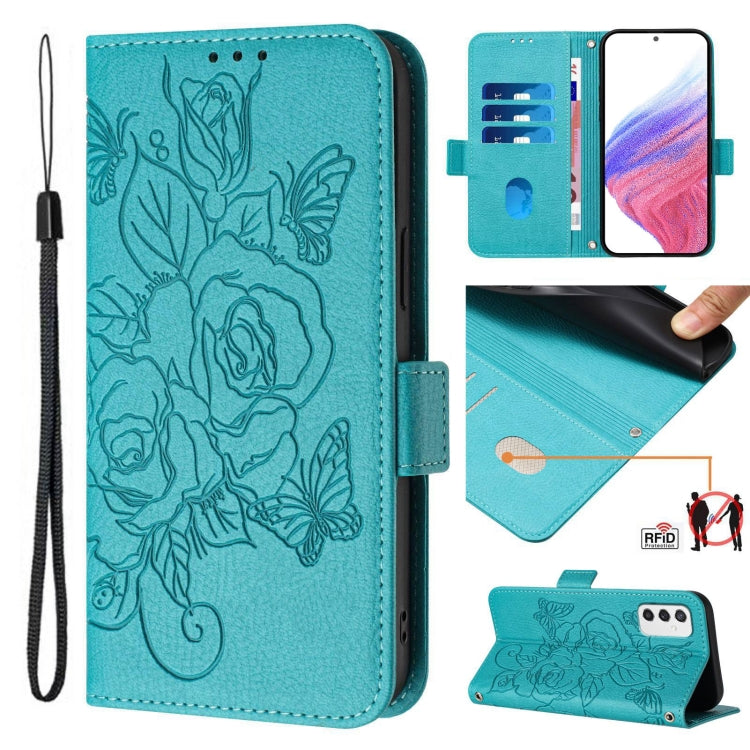 Embossed Rose RFID Anti-theft Leather Phone Case, For Samsung Galaxy M34 5G / F34 5G, For Samsung Galaxy M54 5G Global / F54 5G, For Samsung Galaxy M14 5G Global, For Samsung Galaxy Xcover6 Pro, For Samsung Galaxy M53 5G, For Samsung Galaxy M33 5G Glob...