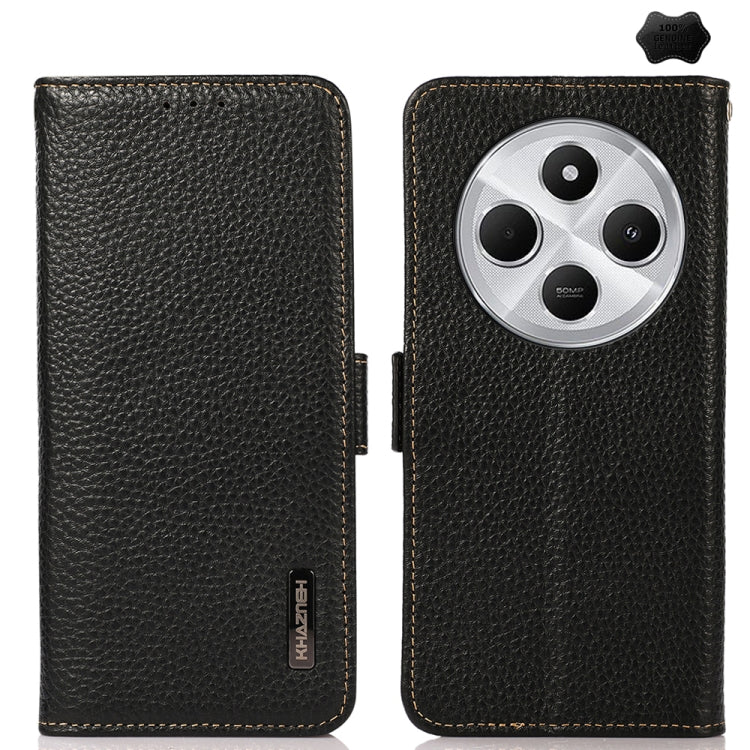 KHAZNEH Side-Magnetic Litchi Genuine Leather RFID Phone Case, For Redmi Turbo 4 Pro, For Redmi Turbo 4 / Poco X7 Pro, For Redmi Note 14 5G, For Redmi Note 14 Pro 5G, For Redmi 14C 4G, For Redmi 13 4G
