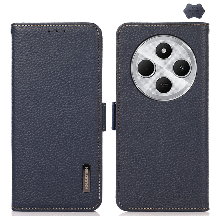KHAZNEH Side-Magnetic Litchi Genuine Leather RFID Phone Case, For Redmi Turbo 4 Pro, For Redmi Turbo 4 / Poco X7 Pro, For Redmi Note 14 5G, For Redmi Note 14 Pro 5G, For Redmi 14C 4G, For Redmi 13 4G