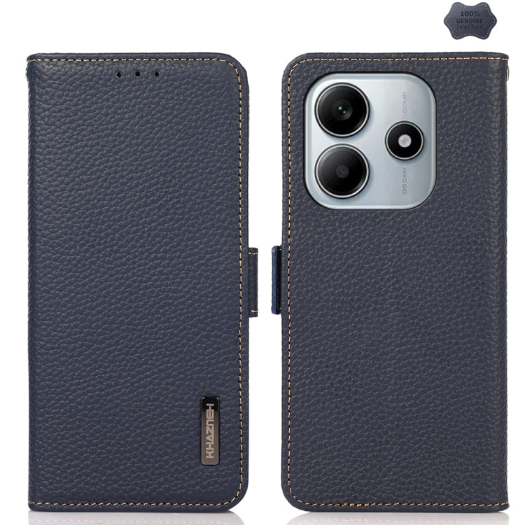 KHAZNEH Side-Magnetic Litchi Genuine Leather RFID Phone Case, For Redmi Turbo 4 Pro, For Redmi Turbo 4 / Poco X7 Pro, For Redmi Note 14 5G, For Redmi Note 14 Pro 5G, For Redmi 14C 4G, For Redmi 13 4G
