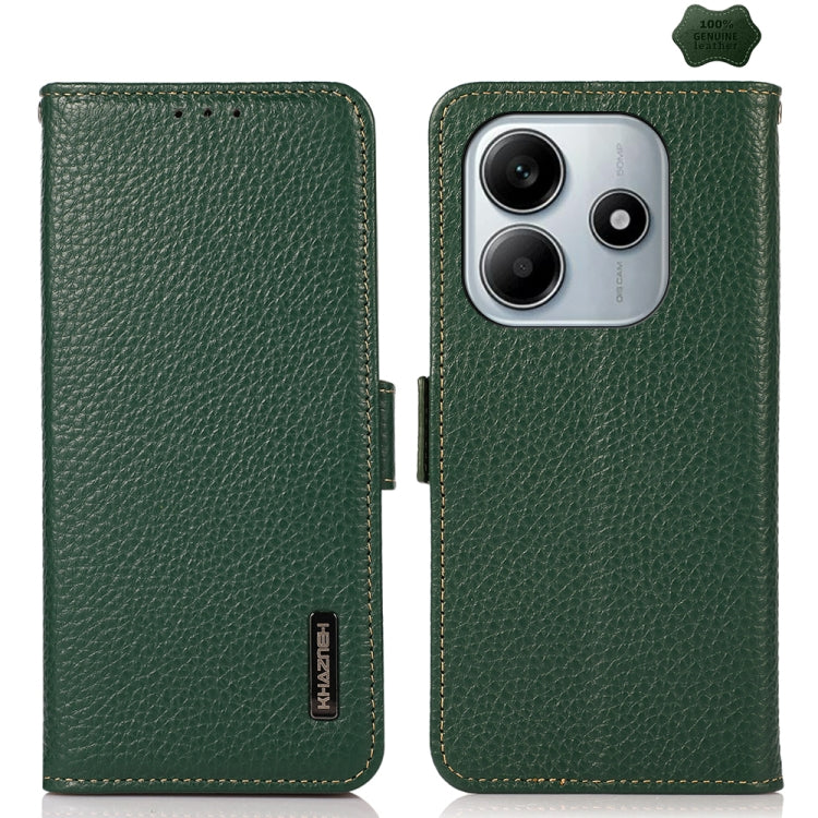 KHAZNEH Side-Magnetic Litchi Genuine Leather RFID Phone Case, For Redmi Turbo 4 Pro, For Redmi Turbo 4 / Poco X7 Pro, For Redmi Note 14 5G, For Redmi Note 14 Pro 5G, For Redmi 14C 4G, For Redmi 13 4G