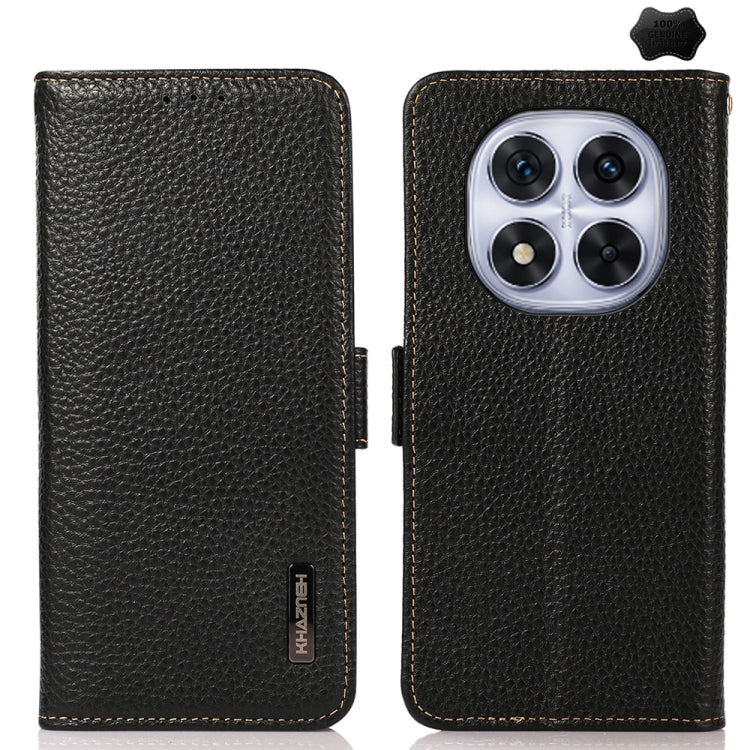 KHAZNEH Side-Magnetic Litchi Genuine Leather RFID Phone Case, For Redmi Turbo 4 Pro, For Redmi Turbo 4 / Poco X7 Pro, For Redmi Note 14 5G, For Redmi Note 14 Pro 5G, For Redmi 14C 4G, For Redmi 13 4G