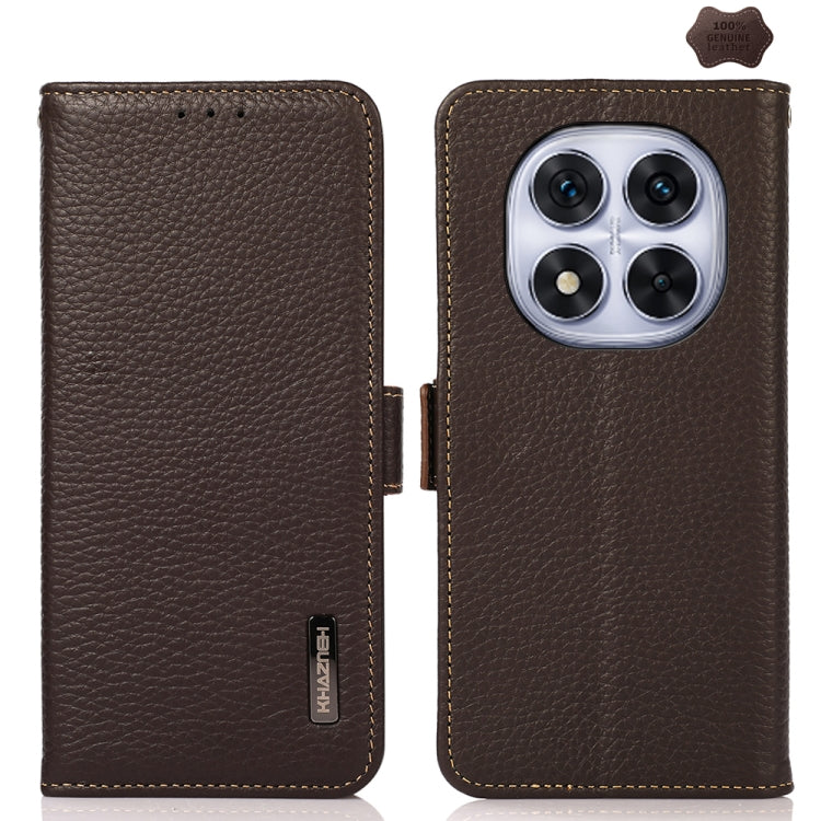 KHAZNEH Side-Magnetic Litchi Genuine Leather RFID Phone Case, For Redmi Turbo 4 Pro, For Redmi Turbo 4 / Poco X7 Pro, For Redmi Note 14 5G, For Redmi Note 14 Pro 5G, For Redmi 14C 4G, For Redmi 13 4G