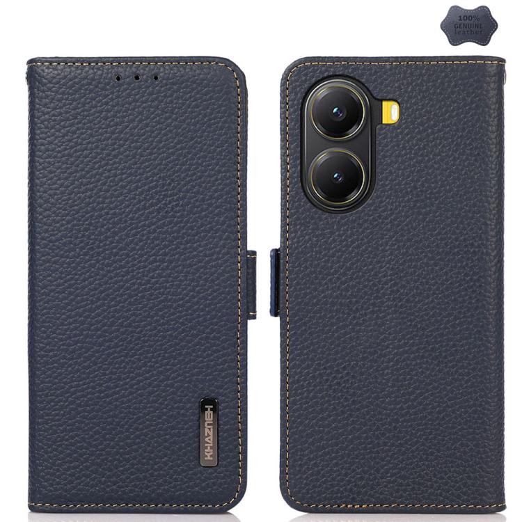 KHAZNEH Side-Magnetic Litchi Genuine Leather RFID Phone Case, For Redmi Turbo 4 Pro, For Redmi Turbo 4 / Poco X7 Pro, For Redmi Note 14 5G, For Redmi Note 14 Pro 5G, For Redmi 14C 4G, For Redmi 13 4G