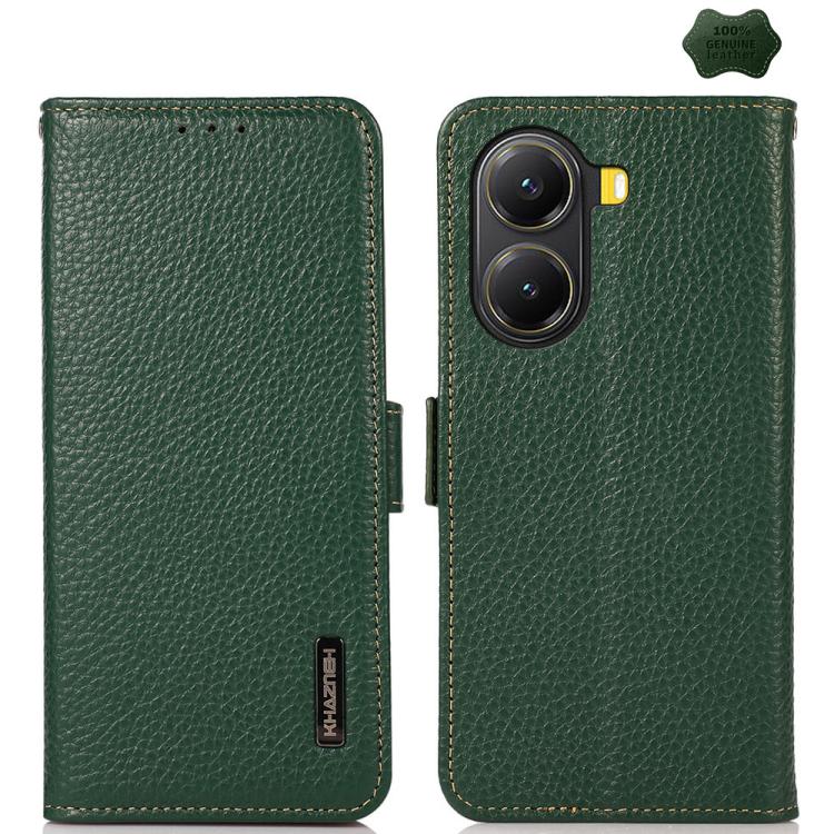 KHAZNEH Side-Magnetic Litchi Genuine Leather RFID Phone Case, For Redmi Turbo 4 Pro, For Redmi Turbo 4 / Poco X7 Pro, For Redmi Note 14 5G, For Redmi Note 14 Pro 5G, For Redmi 14C 4G, For Redmi 13 4G