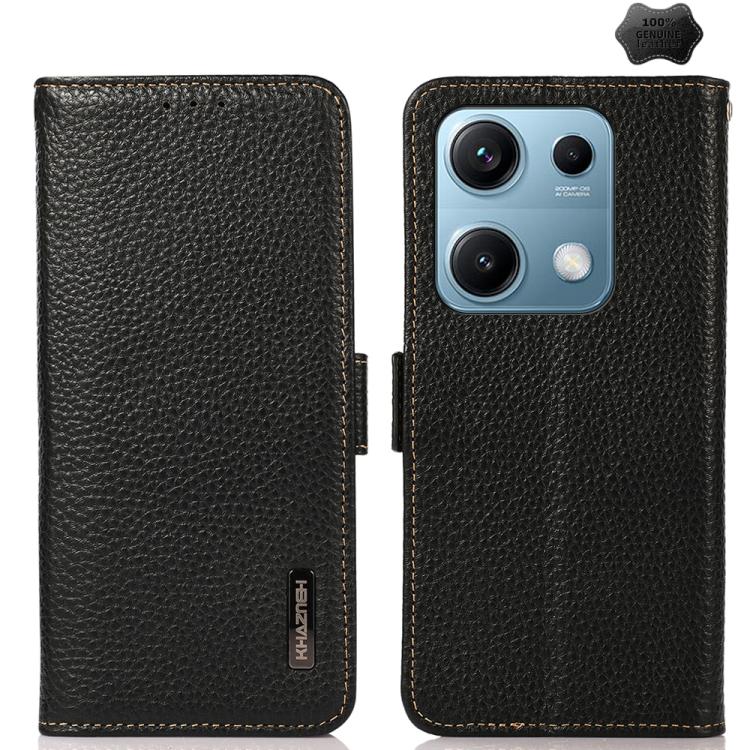 KHAZNEH Side-Magnetic Litchi Genuine Leather RFID Phone Case, For Redmi A7 Pro 171mm / Poco C85x 5G, For Redmi Turbo 5 Max 5G / Poco X8 Pro Max 5G, For Redmi Turbo 5 5G / Poco X8 Pro 5G, For Redmi Note 15 Pro+ 5G Global 163.3mm                         ...