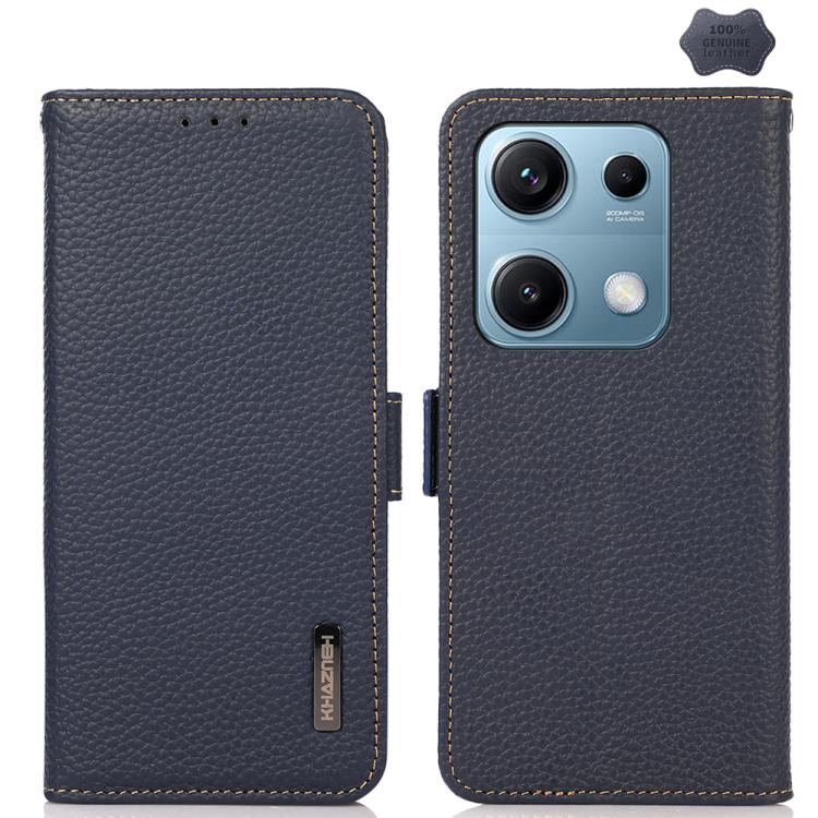 KHAZNEH Side-Magnetic Litchi Genuine Leather RFID Phone Case, For Redmi A7 Pro 171mm / Poco C85x 5G, For Redmi Turbo 5 Max 5G / Poco X8 Pro Max 5G, For Redmi Turbo 5 5G / Poco X8 Pro 5G, For Redmi Note 15 Pro+ 5G Global 163.3mm                         ...
