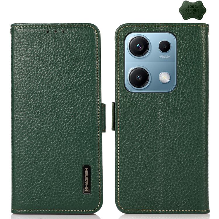 KHAZNEH Side-Magnetic Litchi Genuine Leather RFID Phone Case, For Redmi A7 Pro 171mm / Poco C85x 5G, For Redmi Turbo 5 Max 5G / Poco X8 Pro Max 5G, For Redmi Turbo 5 5G / Poco X8 Pro 5G, For Redmi Note 15 Pro+ 5G Global 163.3mm                         ...