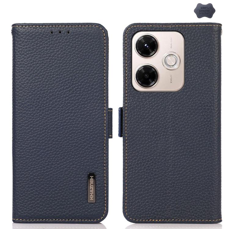 KHAZNEH Side-Magnetic Litchi Genuine Leather RFID Phone Case, For Redmi A7 Pro 171mm / Poco C85x 5G, For Redmi Turbo 5 Max 5G / Poco X8 Pro Max 5G, For Redmi Turbo 5 5G / Poco X8 Pro 5G, For Redmi Note 15 Pro+ 5G Global 163.3mm                         ...