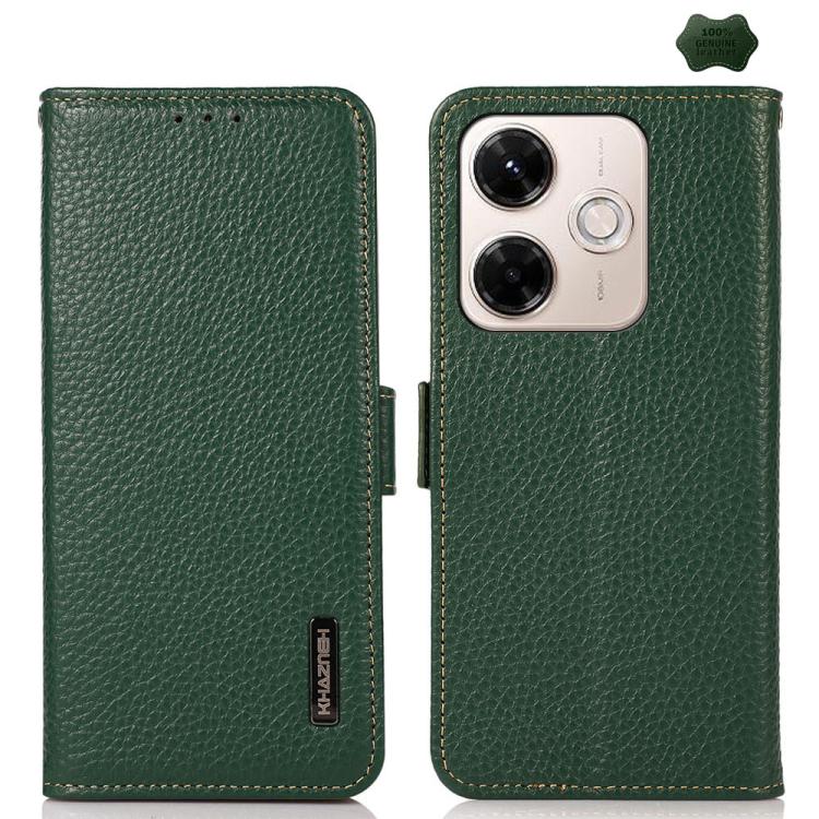 KHAZNEH Side-Magnetic Litchi Genuine Leather RFID Phone Case, For Redmi A7 Pro 171mm / Poco C85x 5G, For Redmi Turbo 5 Max 5G / Poco X8 Pro Max 5G, For Redmi Turbo 5 5G / Poco X8 Pro 5G, For Redmi Note 15 Pro+ 5G Global 163.3mm                         ...