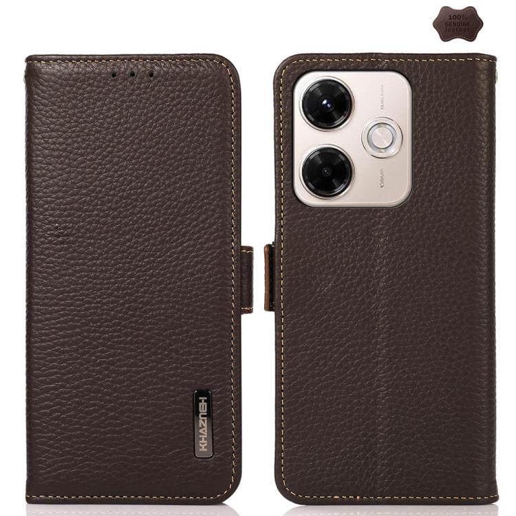 KHAZNEH Side-Magnetic Litchi Genuine Leather RFID Phone Case, For Redmi A7 Pro 171mm / Poco C85x 5G, For Redmi Turbo 5 Max 5G / Poco X8 Pro Max 5G, For Redmi Turbo 5 5G / Poco X8 Pro 5G, For Redmi Note 15 Pro+ 5G Global 163.3mm                         ...