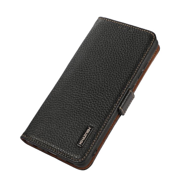 KHAZNEH Side-Magnetic Litchi Genuine Leather RFID Phone Case, For Redmi Turbo 4 Pro, For Redmi Turbo 4 / Poco X7 Pro, For Redmi Note 14 5G, For Redmi Note 14 Pro 5G, For Redmi 14C 4G, For Redmi 13 4G