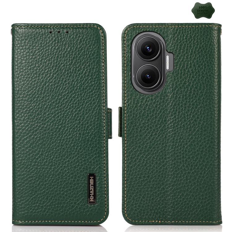 KHAZNEH Side-Magnetic Litchi Genuine Leather RFID Phone Case, For Redmi Turbo 4 Pro, For Redmi Turbo 4 / Poco X7 Pro, For Redmi Note 14 5G, For Redmi Note 14 Pro 5G, For Redmi 14C 4G, For Redmi 13 4G