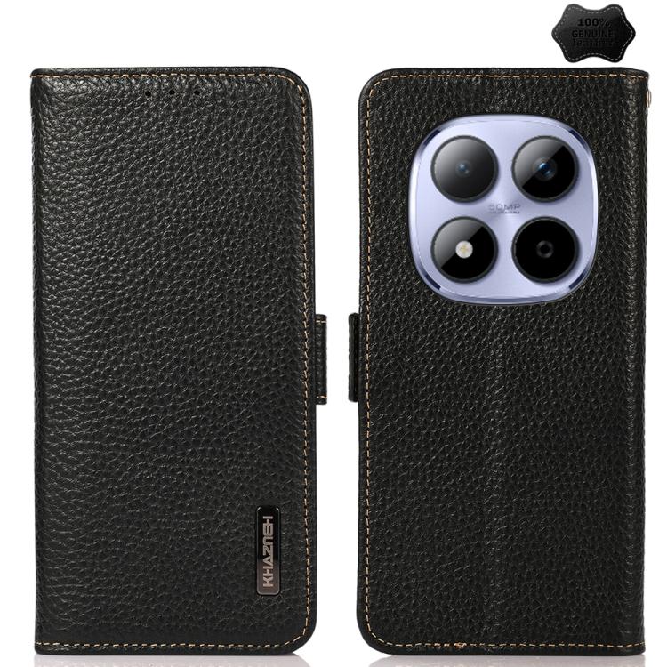 KHAZNEH Side-Magnetic Litchi Genuine Leather RFID Phone Case, For Redmi Note 17 4G Global 171mm, For Redmi A7 Pro 171mm / Poco C85x 5G, For Redmi Turbo 5 Max 5G / Poco X8 Pro Max 5G, For Redmi Turbo 5 5G / Poco X8 Pro 5G                                ...