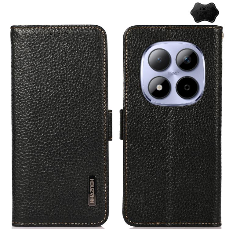 KHAZNEH Side-Magnetic Litchi Genuine Leather RFID Phone Case, For Redmi A7 Pro 171mm / Poco C85x 5G, For Redmi Turbo 5 Max 5G / Poco X8 Pro Max 5G, For Redmi Turbo 5 5G / Poco X8 Pro 5G, For Redmi Note 15 Pro+ 5G Global 163.3mm                         ...