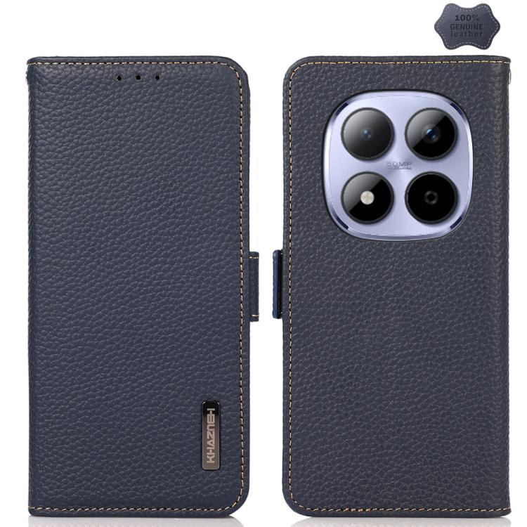 KHAZNEH Side-Magnetic Litchi Genuine Leather RFID Phone Case, For Redmi A7 Pro 171mm / Poco C85x 5G, For Redmi Turbo 5 Max 5G / Poco X8 Pro Max 5G, For Redmi Turbo 5 5G / Poco X8 Pro 5G, For Redmi Note 15 Pro+ 5G Global 163.3mm                         ...