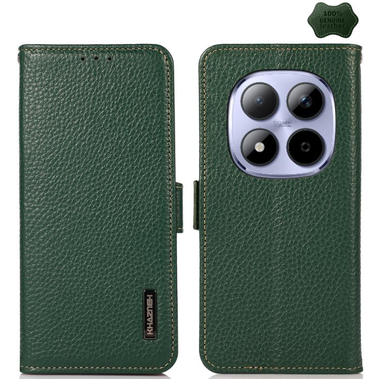 KHAZNEH Side-Magnetic Litchi Genuine Leather RFID Phone Case, For Redmi A7 Pro 171mm / Poco C85x 5G, For Redmi Turbo 5 Max 5G / Poco X8 Pro Max 5G, For Redmi Turbo 5 5G / Poco X8 Pro 5G, For Redmi Note 15 Pro+ 5G Global 163.3mm                         ...