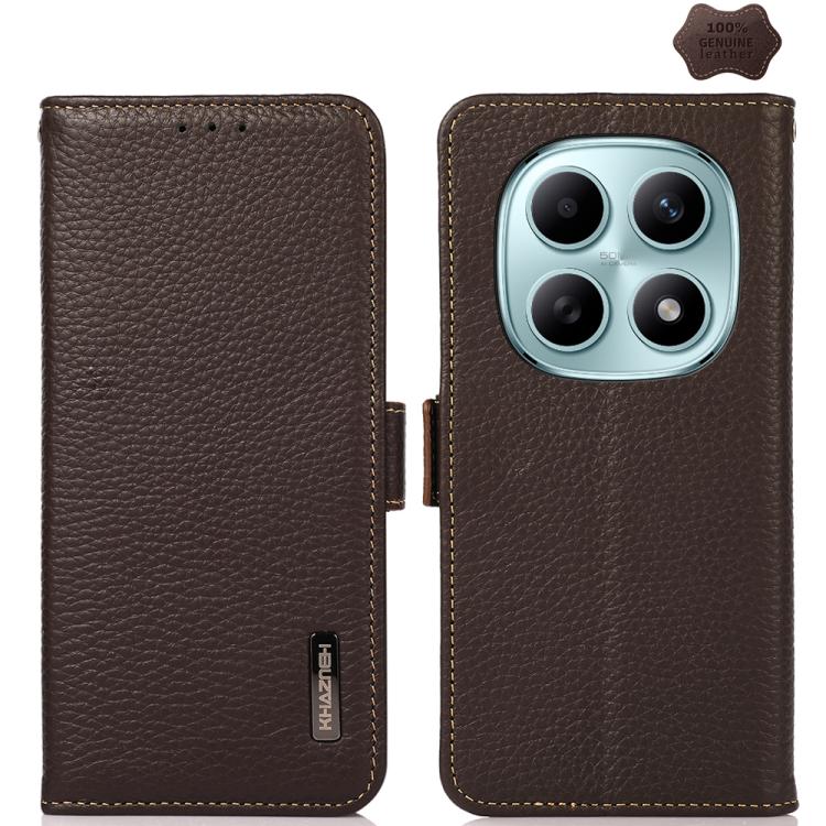 KHAZNEH Side-Magnetic Litchi Genuine Leather RFID Phone Case, For Redmi A7 Pro 171mm / Poco C85x 5G, For Redmi Turbo 5 Max 5G / Poco X8 Pro Max 5G, For Redmi Turbo 5 5G / Poco X8 Pro 5G, For Redmi Note 15 Pro+ 5G Global 163.3mm                         ...