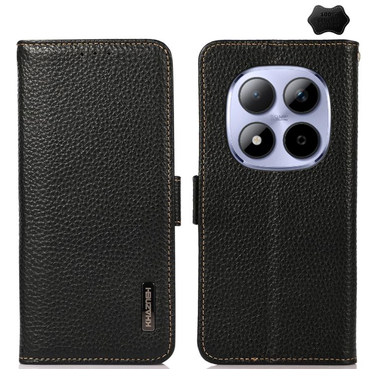 KHAZNEH Side-Magnetic Litchi Genuine Leather RFID Phone Case, For Redmi A7 Pro 171mm / Poco C85x 5G, For Redmi Turbo 5 Max 5G / Poco X8 Pro Max 5G, For Redmi Turbo 5 5G / Poco X8 Pro 5G, For Redmi Note 15 Pro+ 5G Global 163.3mm                         ...